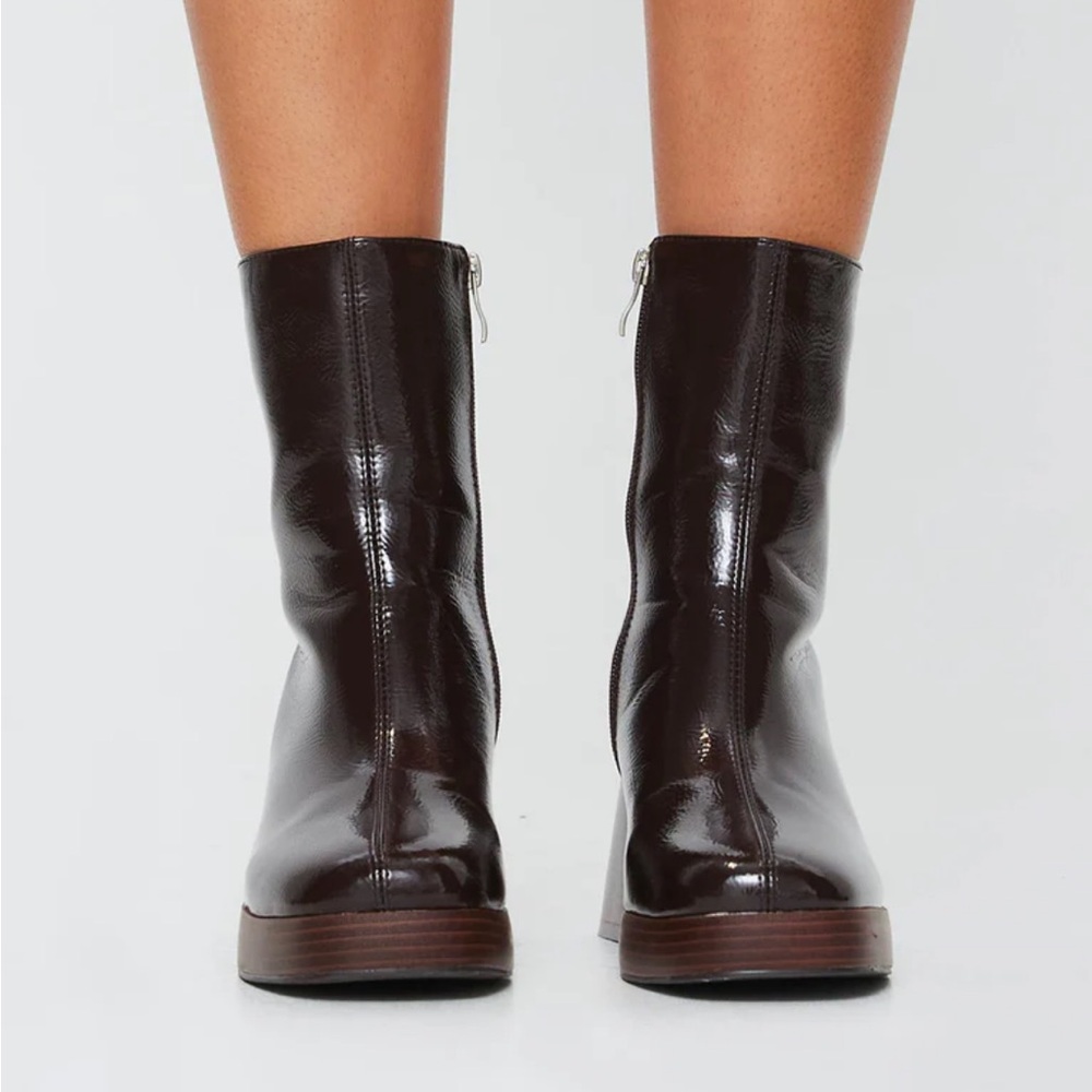 Princess Polly Kyleigh Brown Ankle Boots Platform Faux Leather Women Size 10 - Picture 4 of 7